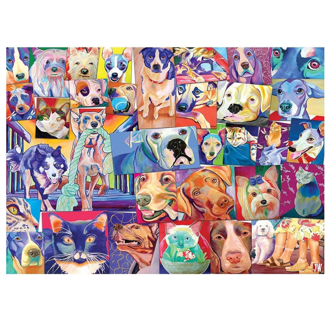 Montage of colourful pet portraits of cats and dogs