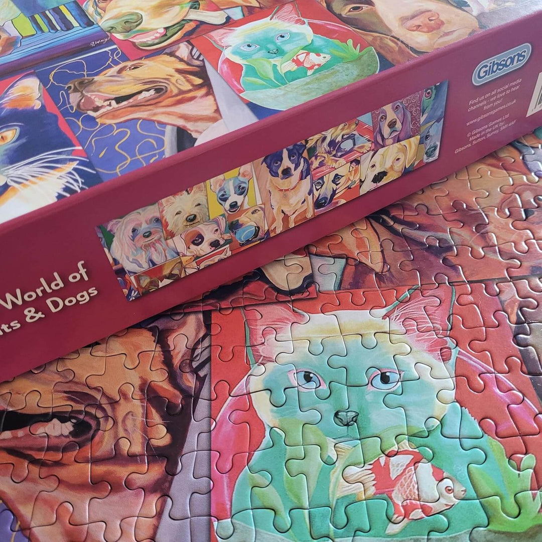 Close up of an image of a cat watching a fish in a bowl jigsaw