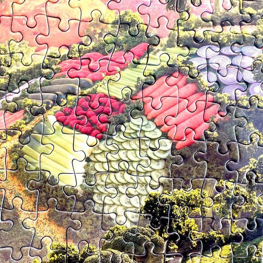 Close up of a completed section of Land of Plenty 1000 piece jigsaw puzzle