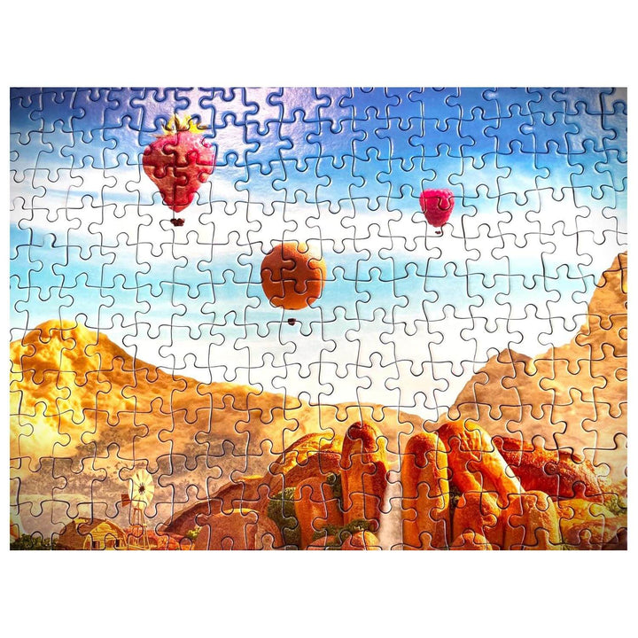 Completed section of a jigsaw puzzle with bread and parmesan mountains