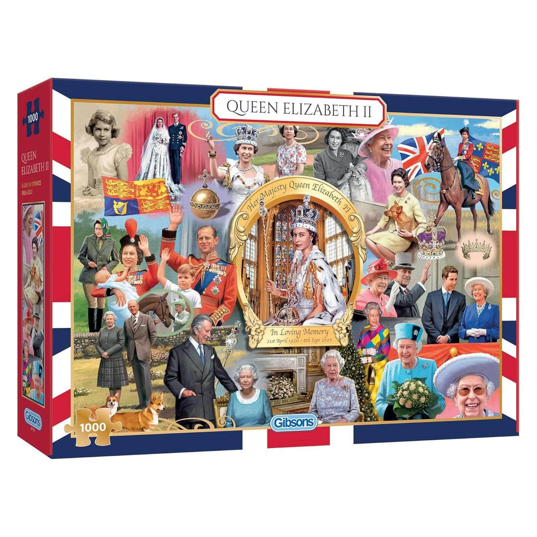 1000 piece jigsaw puzzle of Queen Elizabeth II in the box
