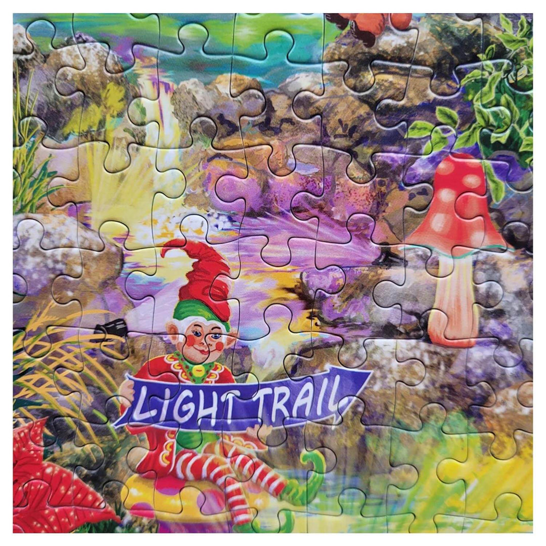 Close up of a completed section of a Christmas light trail jigsaw puzzle