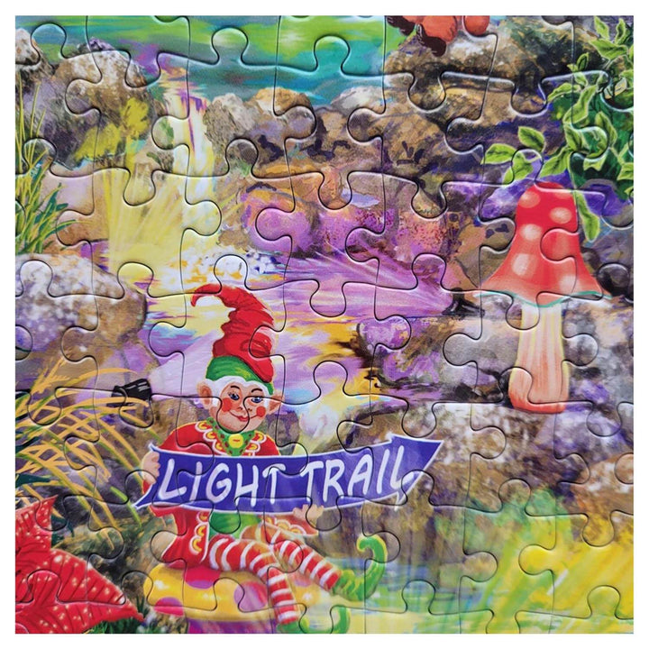 Close up of a completed section of a Christmas light trail jigsaw puzzle