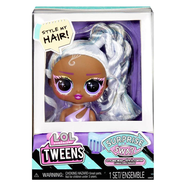 LOL Surprise Styling Head with silver hair and accessories