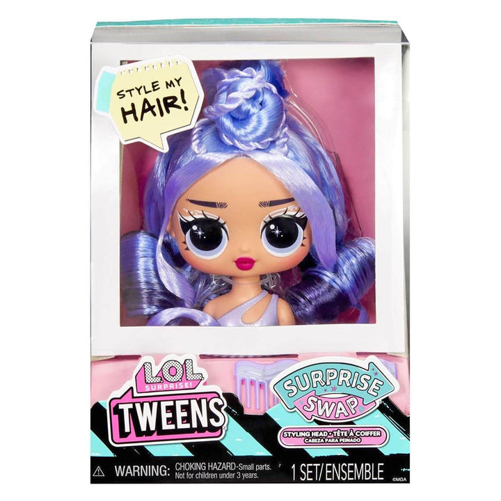 LOL Surprise Styling Head with purple hair and pink hair accessories