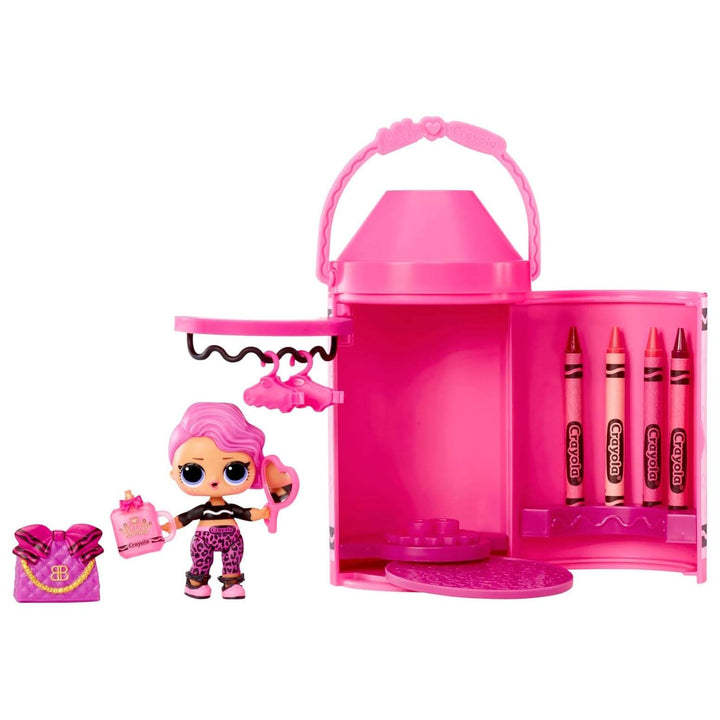 Pink arts case with small fashion doll and accessories
