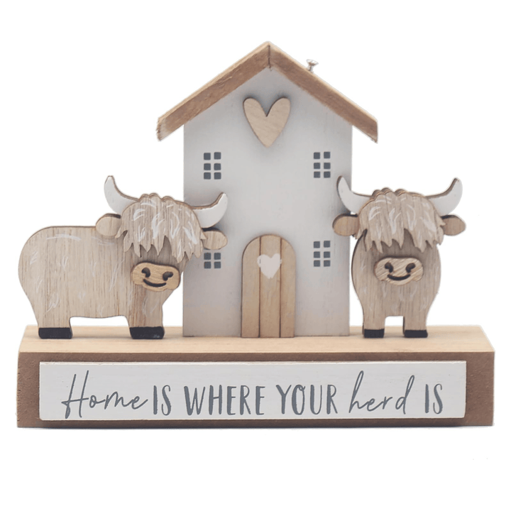 Highland Cow Wooden Plaque Home Herd Family Quote Decor Gift 16cm