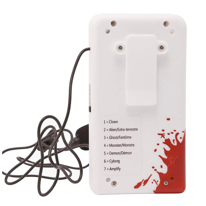 Back of the Ghost Face Voice Changer with fake blood splatter