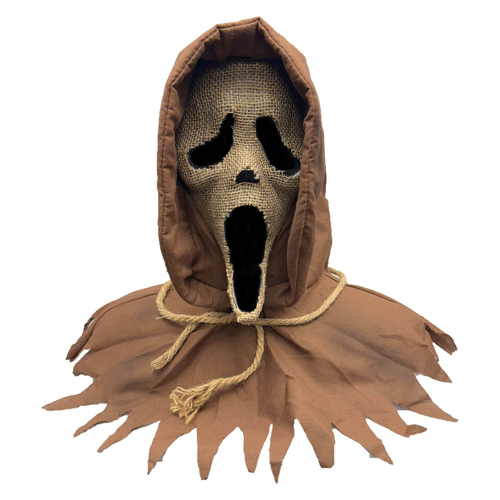 Scarecrow SCream mask with jagged edge brown shroud