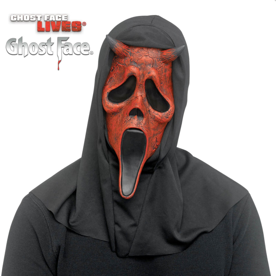 Ghost Face aged red devil mask with black hood