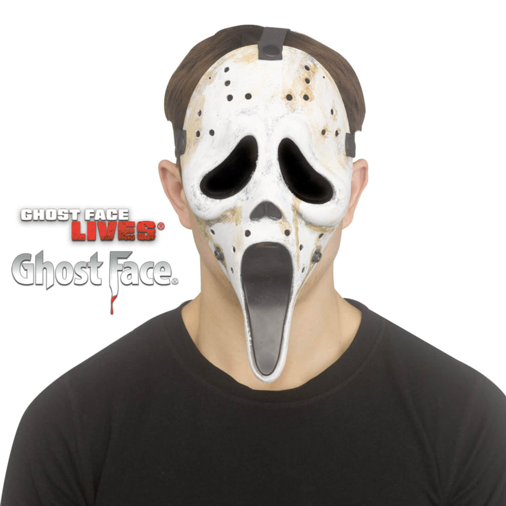Ghost Face hockey mask with distressed and aged look