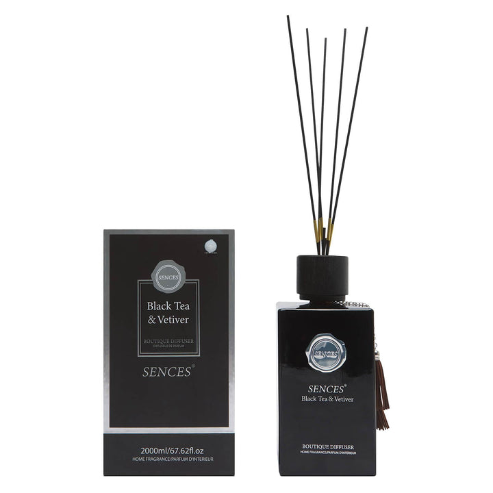 Black Tea &amp; Vetiver reed diffuser with gift box packaging