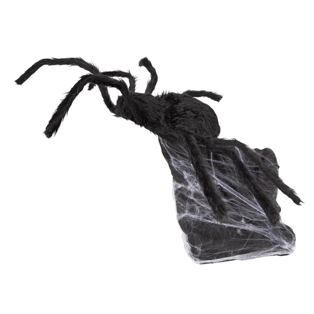 Black spider jumping from a cobweb base Halloween decoration