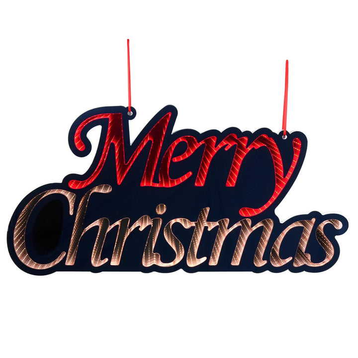 Merry Christmas sign infinity mirror with red and gold LED lights