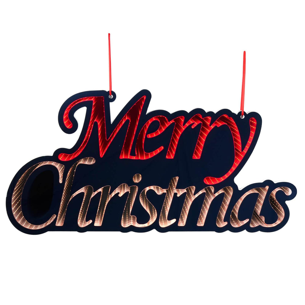 Merry Christmas sign infinity mirror with red and gold LED lights