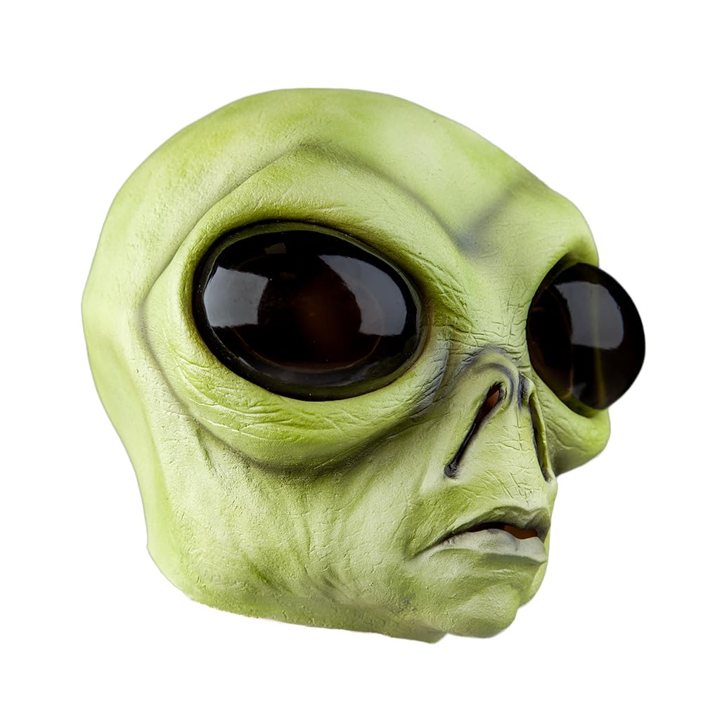 Green alien head mask with large bug eyes