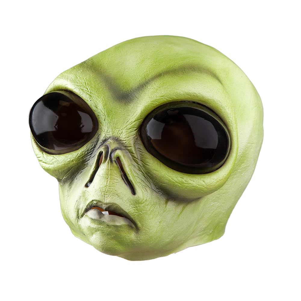 Green alien head mask on a white background