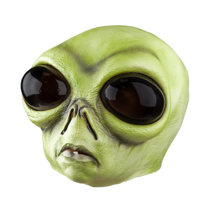 Green alien head mask on a white background