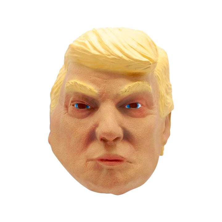 Close up of an American president mask with blonde hair