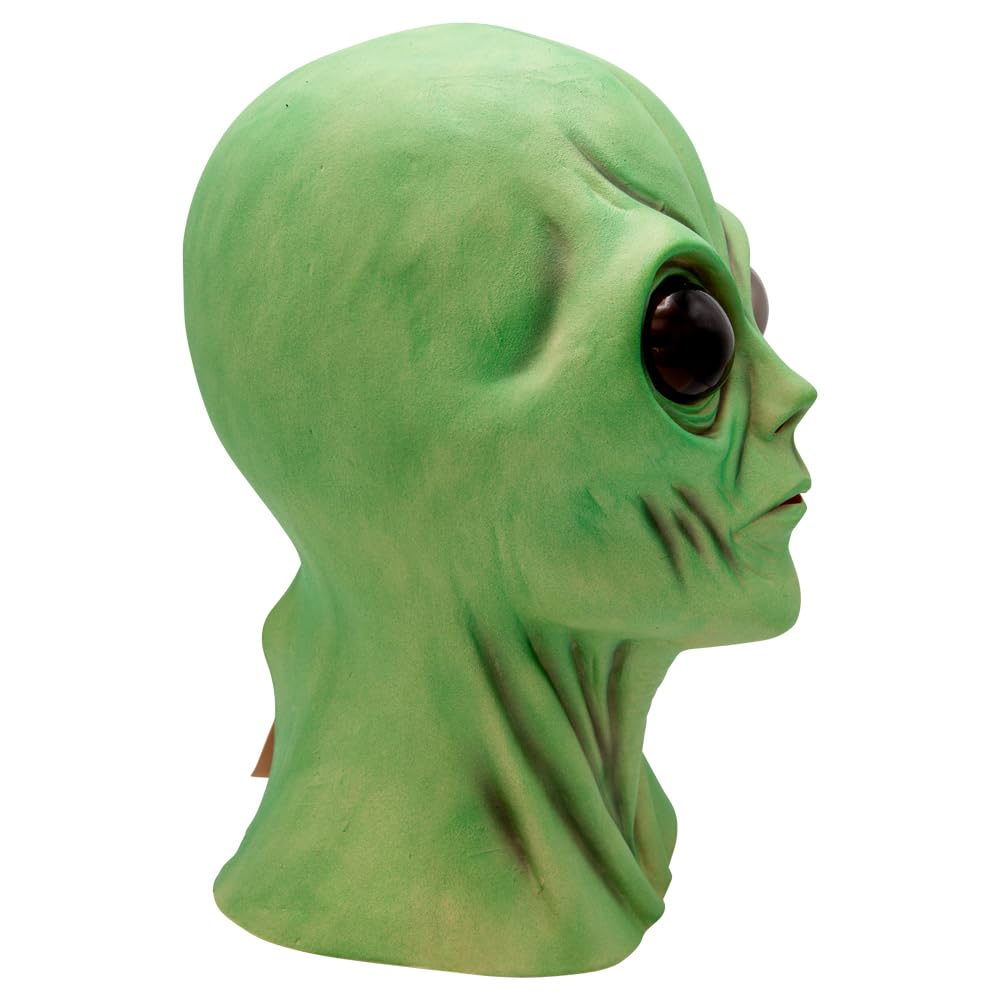 Side view of a full head and neck latex mask for fancy dress parties or Sci-fi conventions