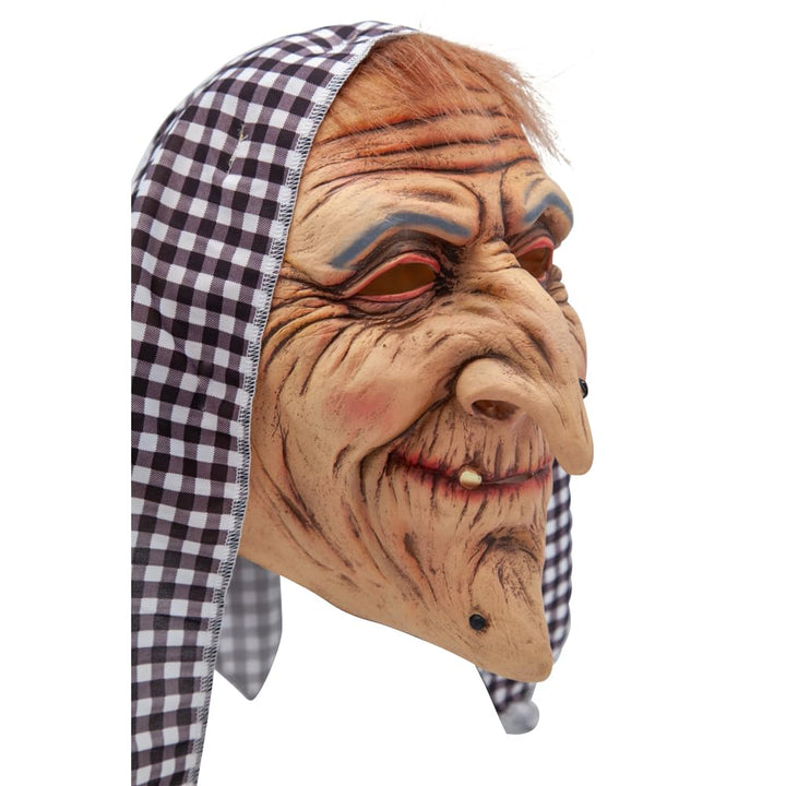 Adults Old Hag Latex Mask with Head Scarf Creepy Witch Fancy Dress