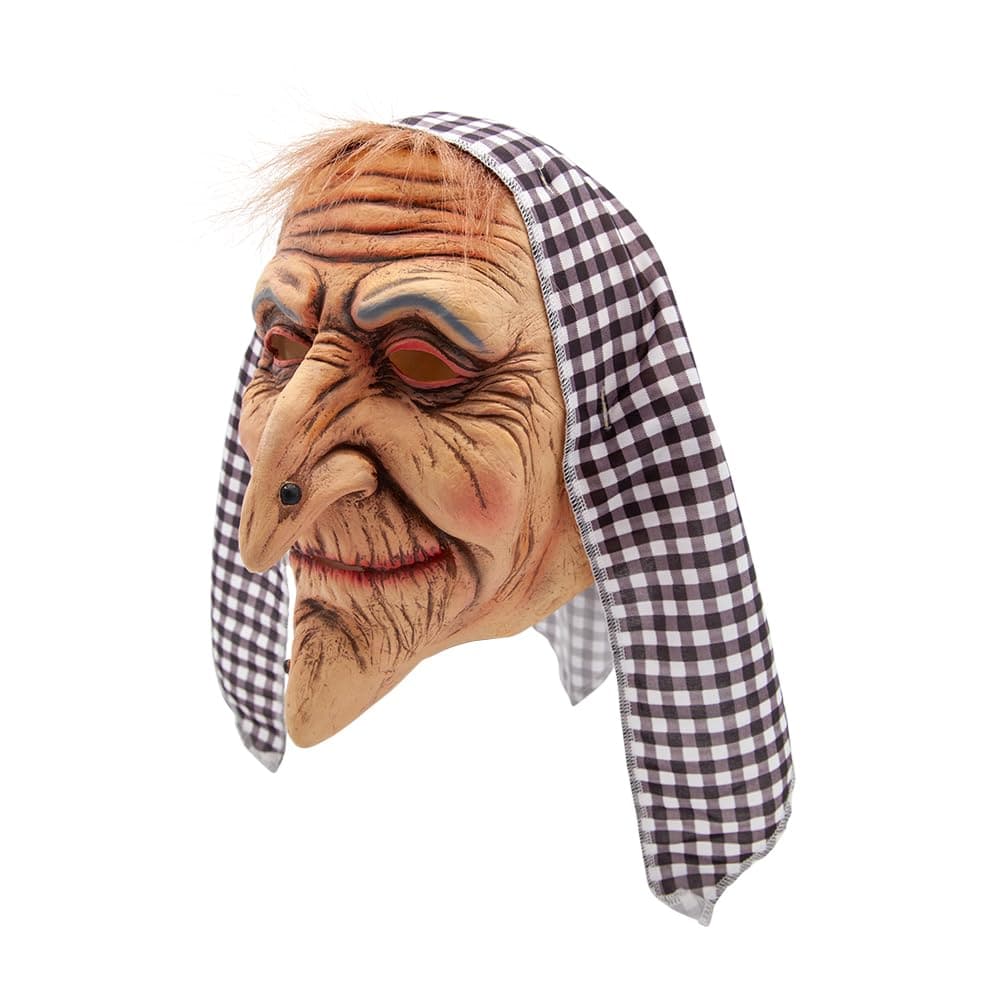 Adults Old Hag Latex Mask with Head Scarf Creepy Witch Fancy Dress