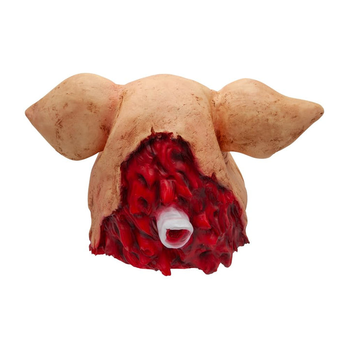 Back of a latex pig's head mask with neck bone sticking out