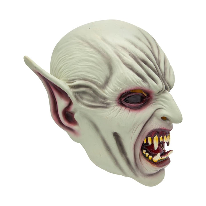 Goblin mask with pointed ears and detailed facial features on a white background
