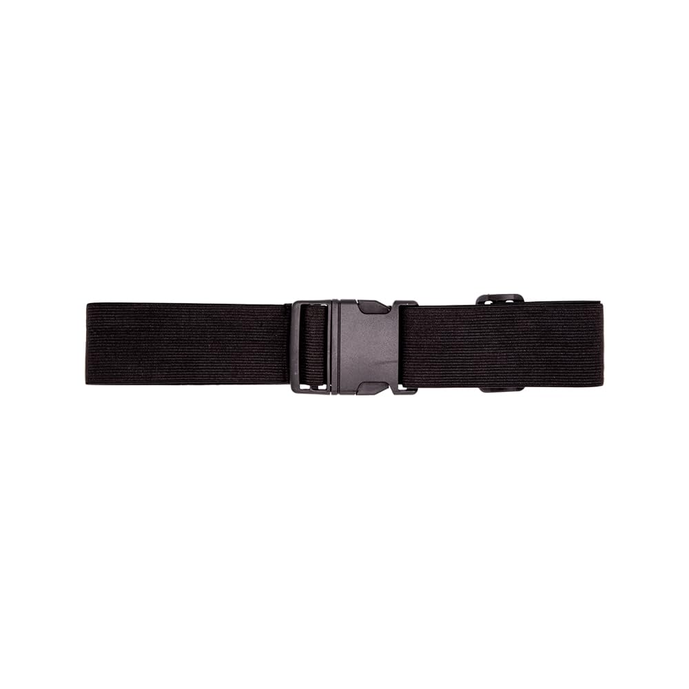 Black belt with a plastic buckle on a white background