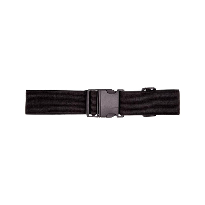 Black belt with a plastic buckle on a white background