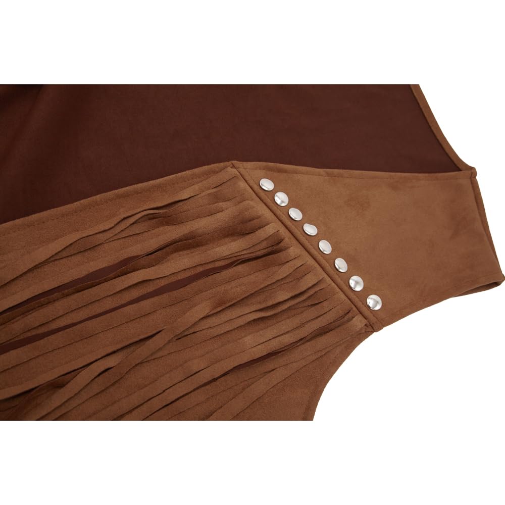 Brown fabric with fringes and buttons on a white background
