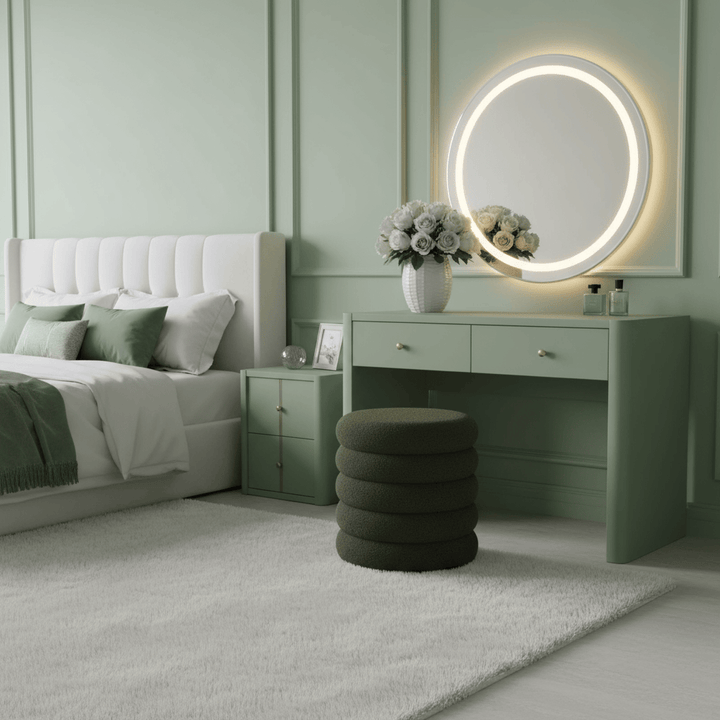 Ribbed Storage Stool Ottoman Plush Round Teddy Padded Seat Bedroom