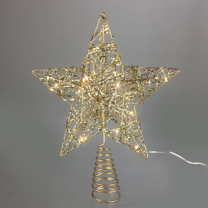 Mr Crimbo Gold Metal Star Light Up Christmas Tree Topper Warm White