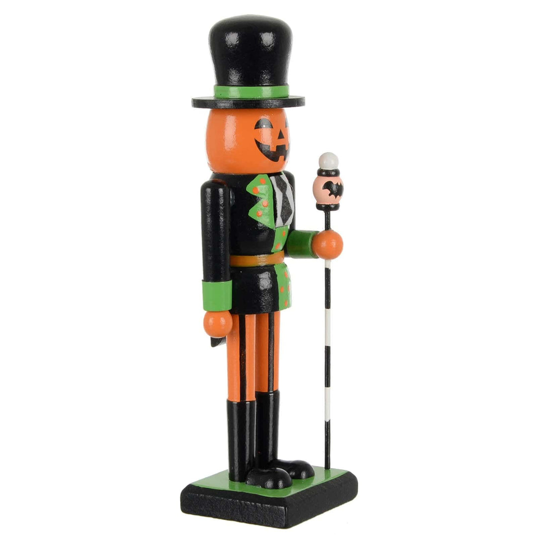 Side view of a Nutcracker soldier with pimkin face Halloween decoration