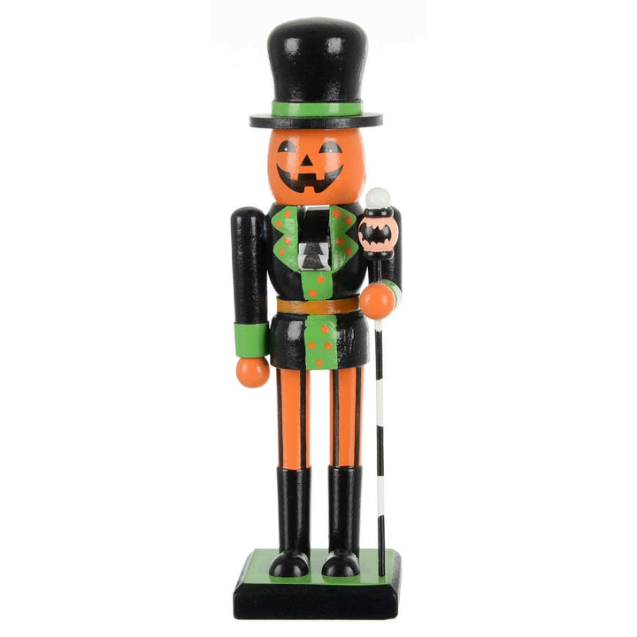 Black orange and green pumpkin nutcracker soldier figure for Halloween decoration