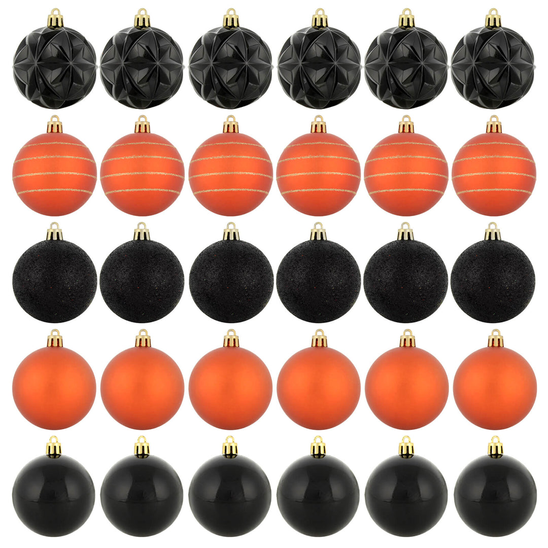 Set of 30 orange and black Halloween tree baubles