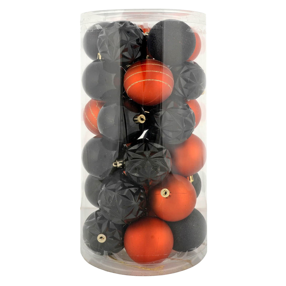 Pack of 30 mixed orange and black Halloween baubles