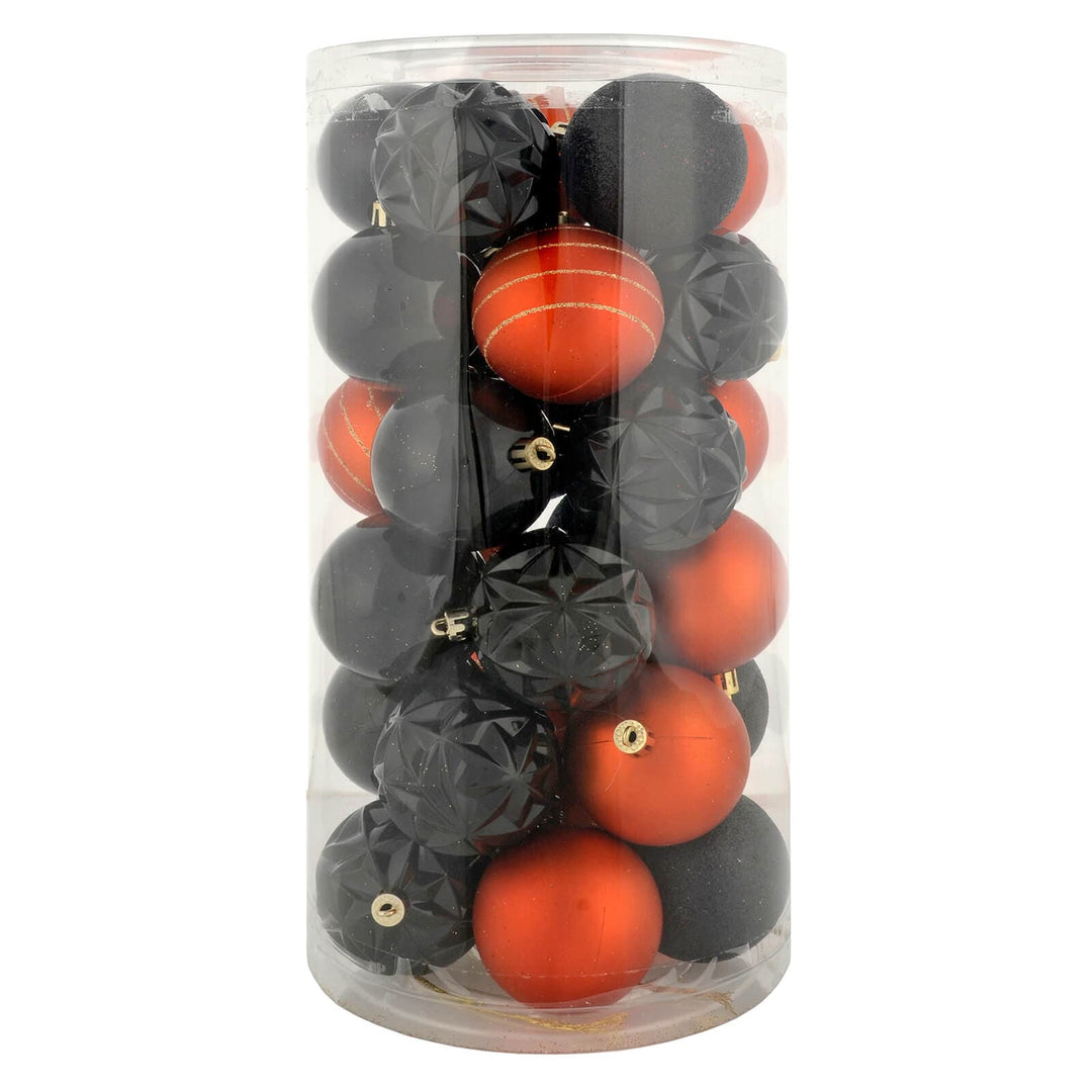 Pack of 30 mixed orange and black Halloween baubles