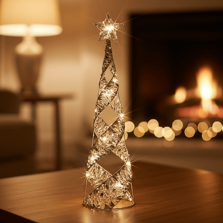 Mr Crimbo 80cm Silver Light Up Spiral Twist Christmas Tree Star Topper