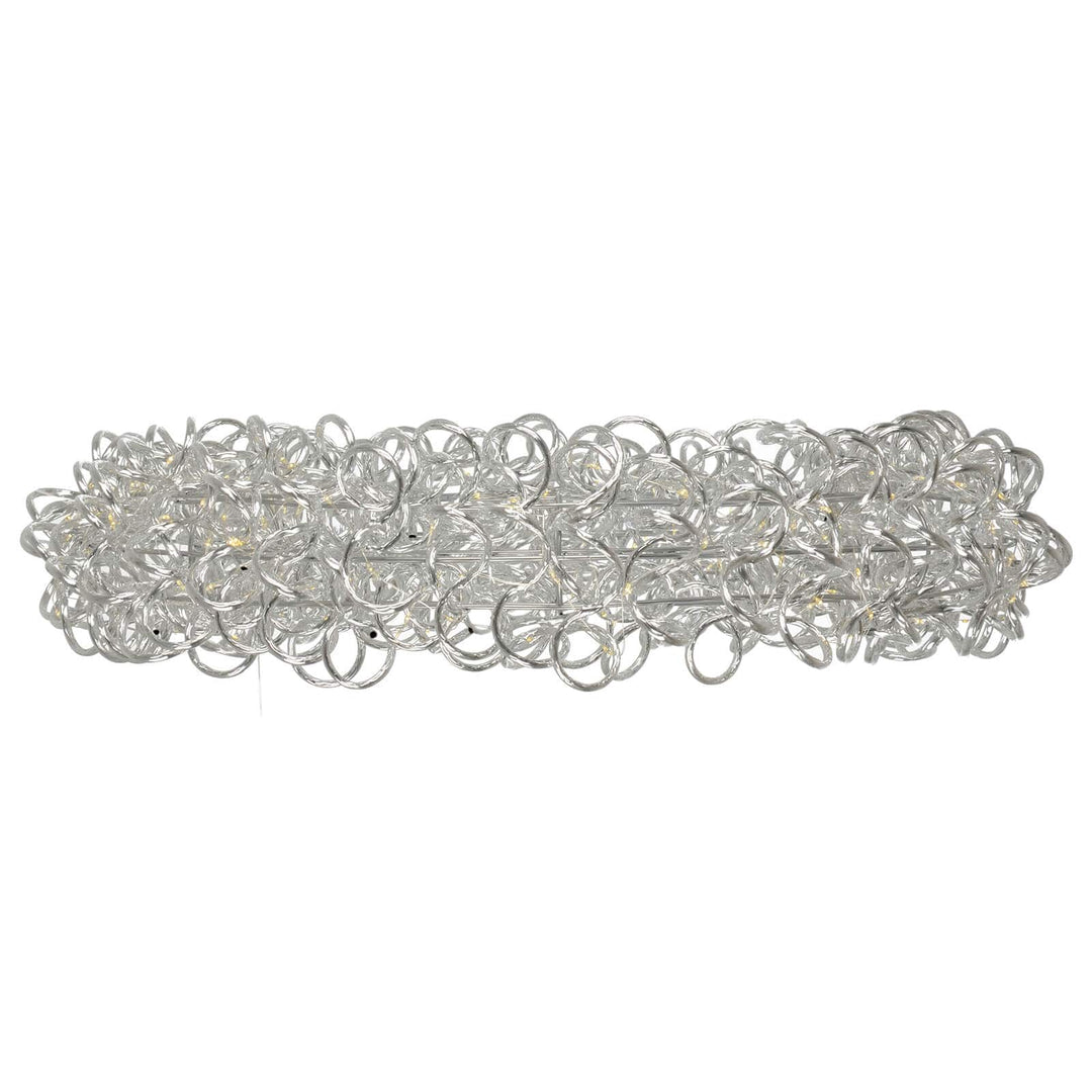 Side view of a pre-lit silver Christmas wreath with warm white LED lights