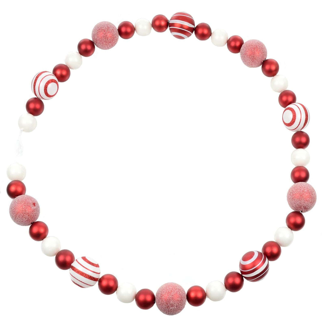 Red and white Christmas bauble garland in a circle