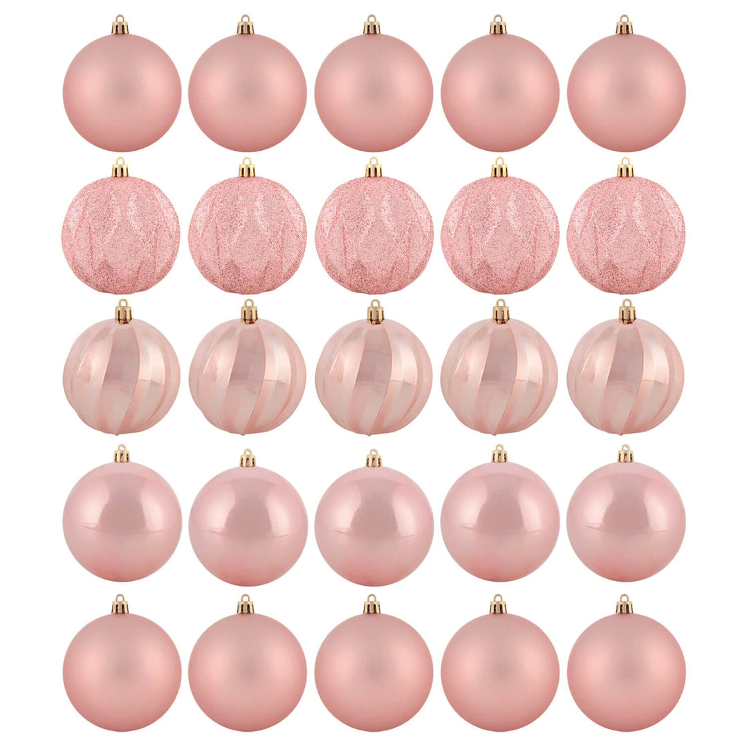 Set of 25 pink Christmas tree baubles