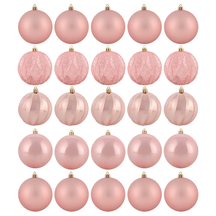 Set of 25 pink Christmas tree baubles