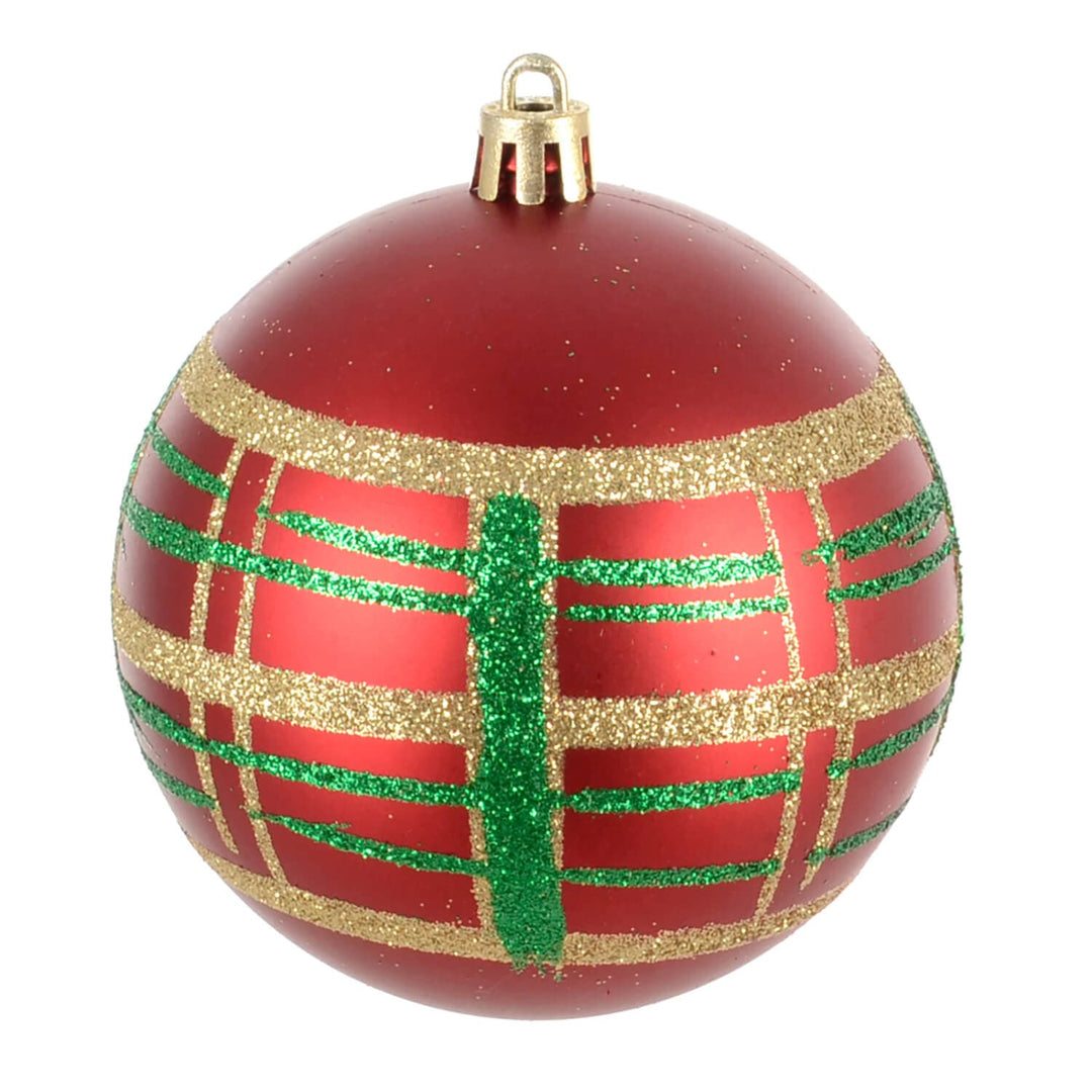 red greena nd gold tartan pattern Christmas bauble