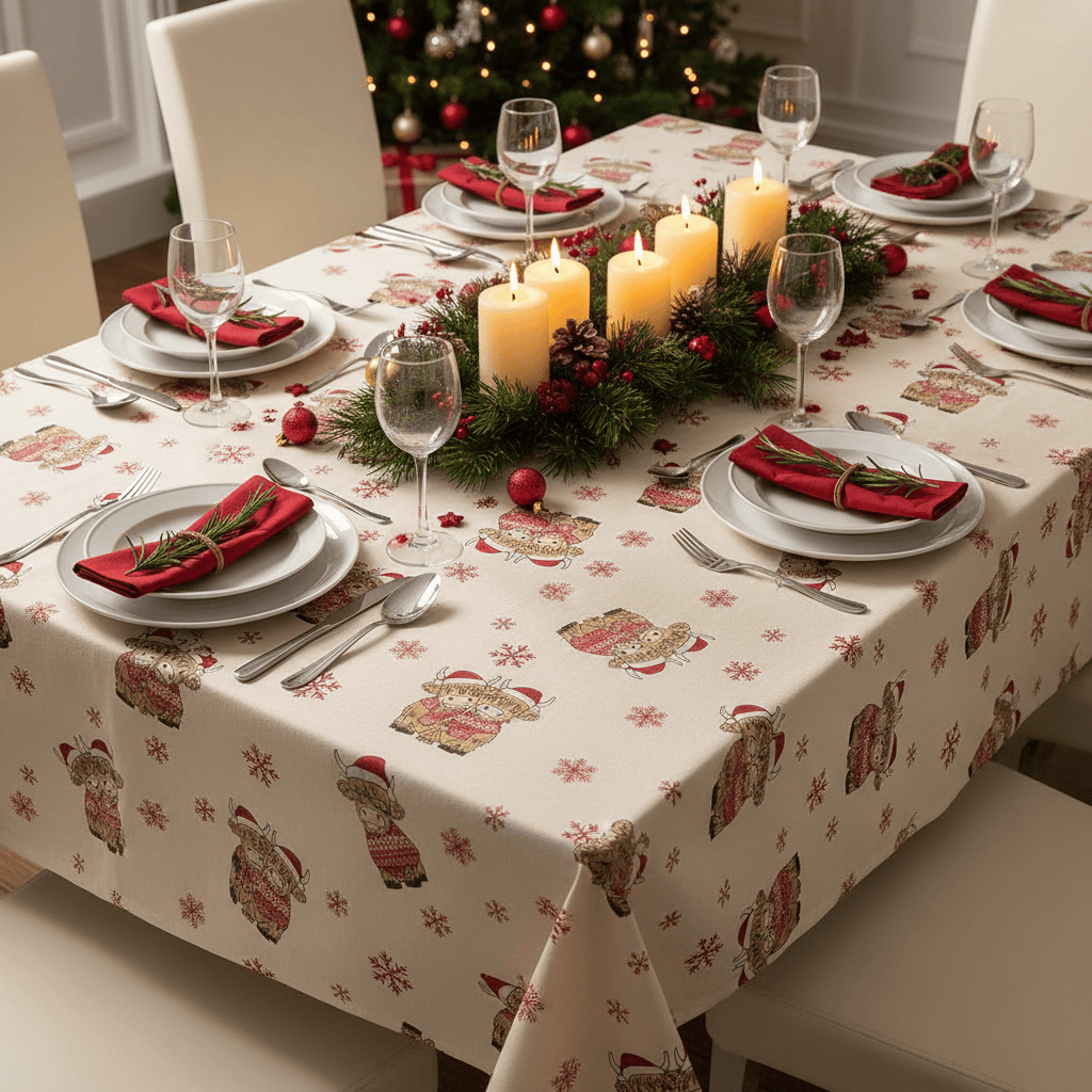 Christmas Tablecloth Wipe Clean PEVA with Flannel Back 132x178cm