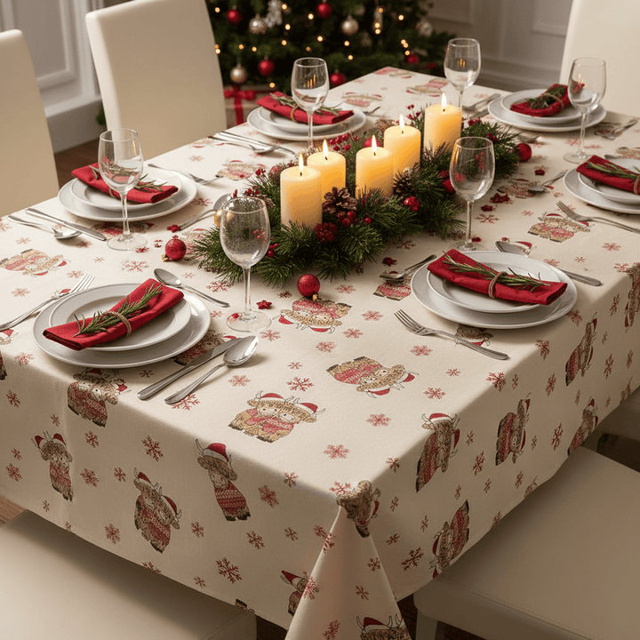 Christmas Tablecloth Wipe Clean PEVA with Flannel Back 132x178cm