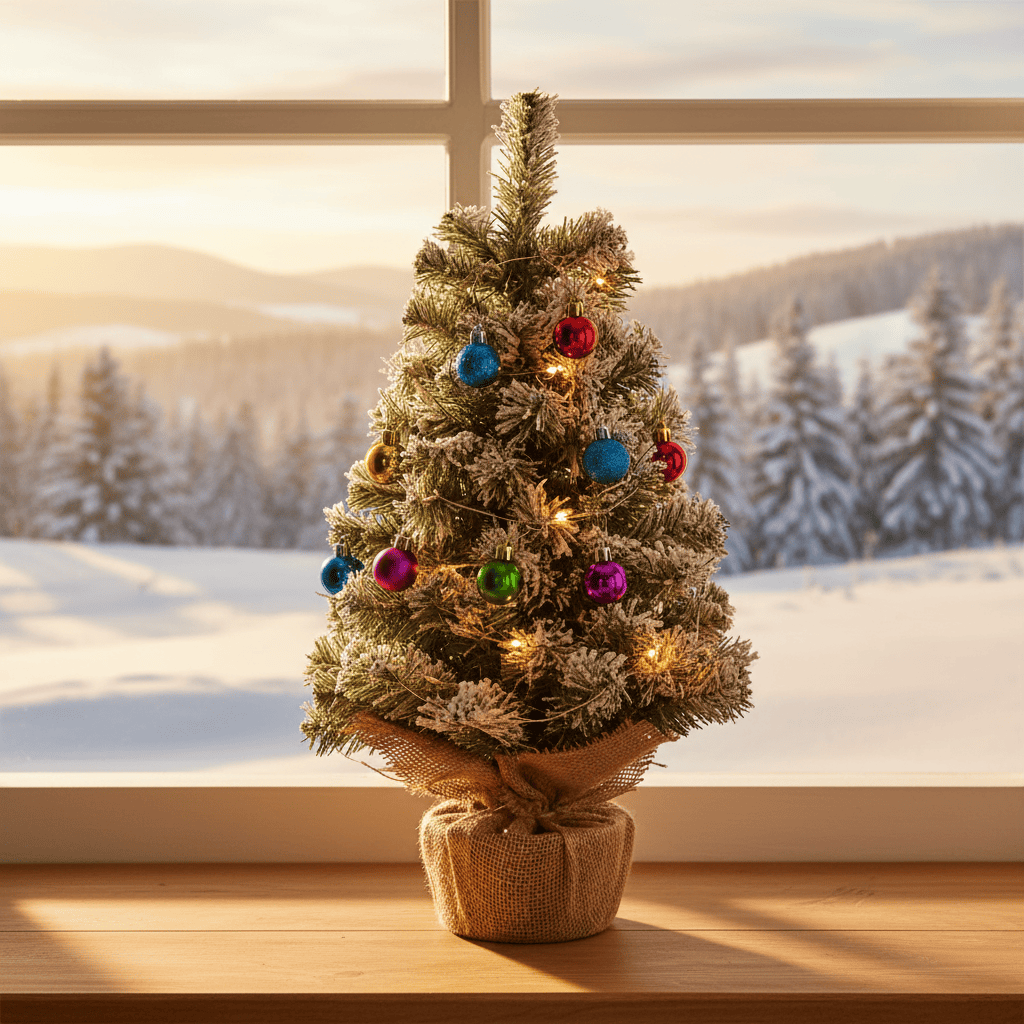 Mr Crimbo 60cm Small Green Flocked Artificial Christmas Tree Jute Base