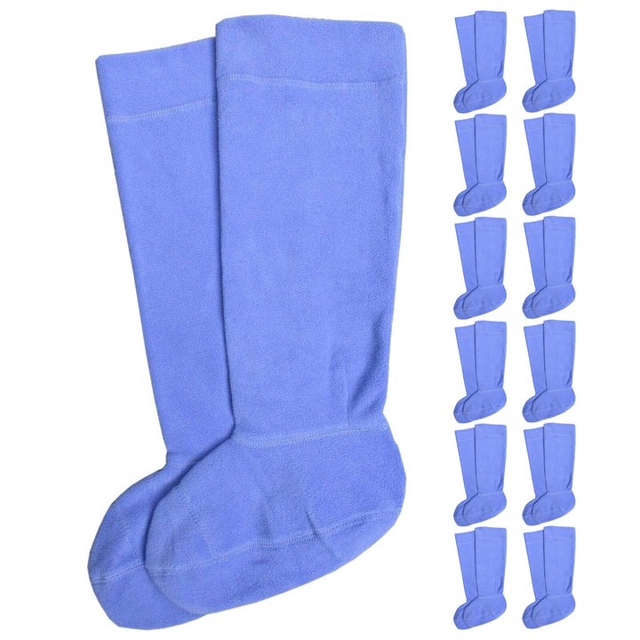 Set of blue welly liner socks with multiple pairs displayed on a white background