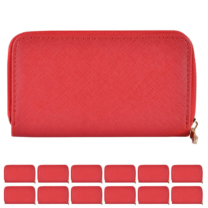 Red purse with multiple small red purses on a white background