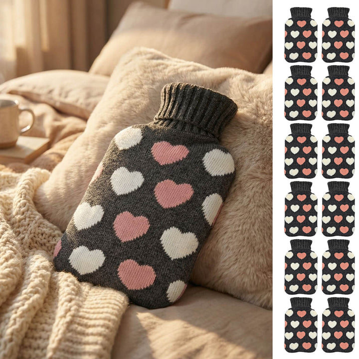 Bulk Pack of 12 Hot Water Bottle Knitted Cover Pink White 2 Litre